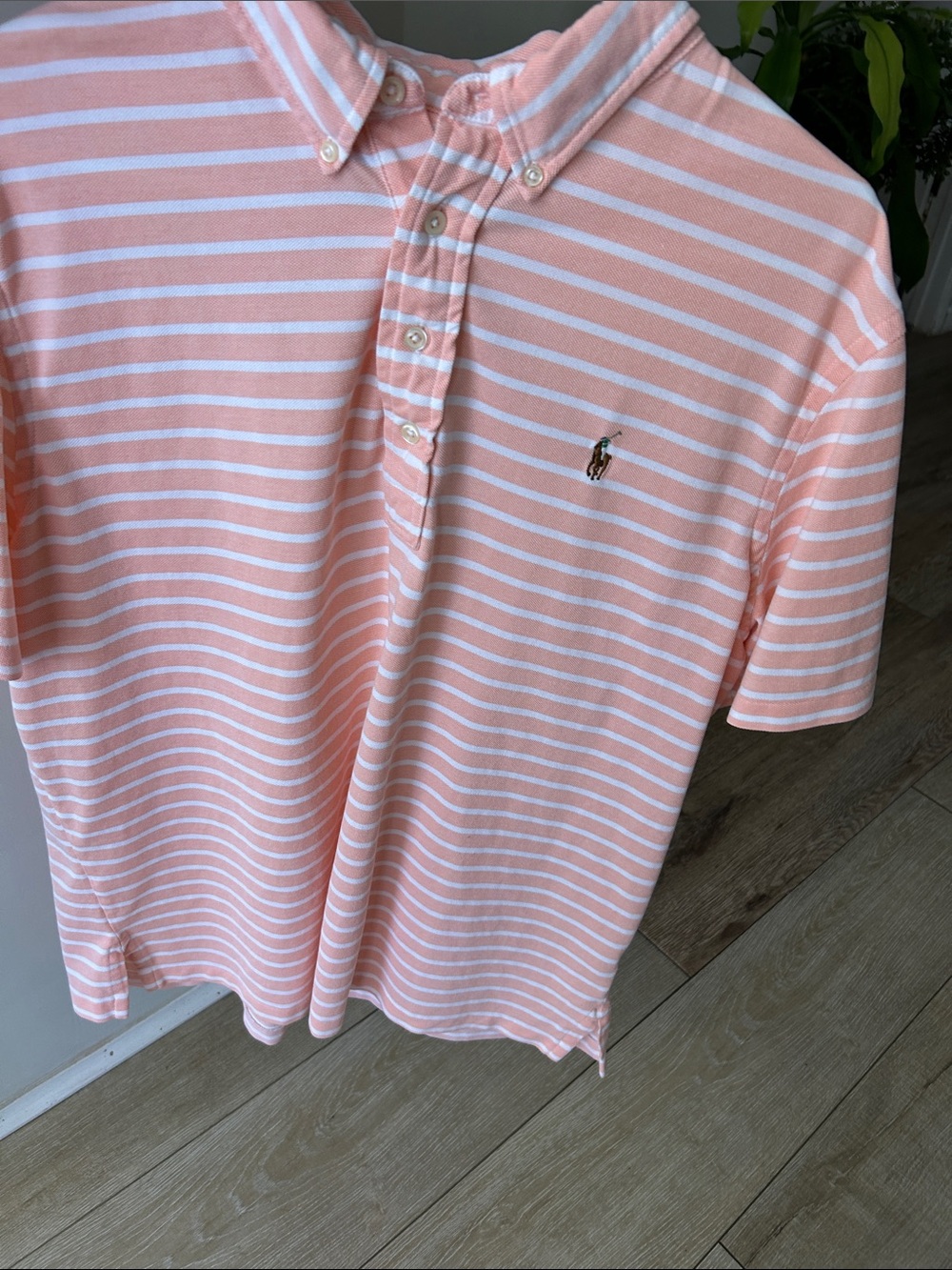 Ralph Lauren Peach and White Striped Polo